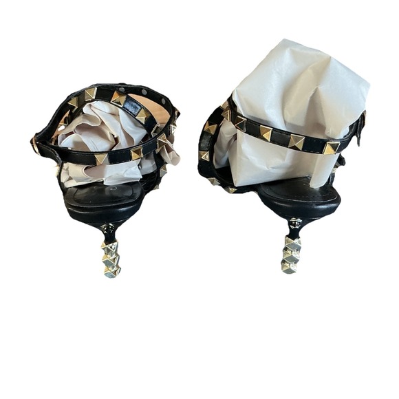 AZURA Ascend Black Studded Strappy Ankle Heels Square Open Toe Women's 9 Rave - Picture 4 of 9